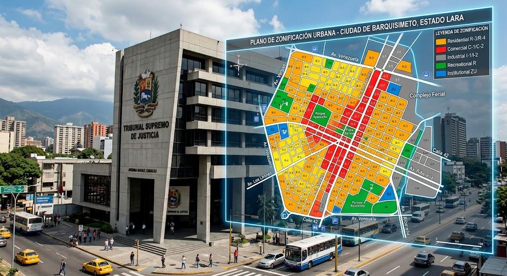 Sede del Tribunal Supremo de Justicia junto a un plano de zonificación urbana de Barquisimeto